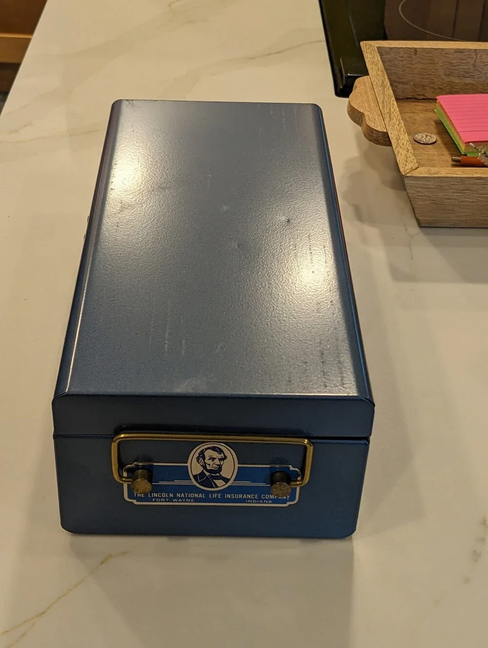 Vintage Lincoln National Life Metal Policy Document Box Durham Mfg 000 Lock